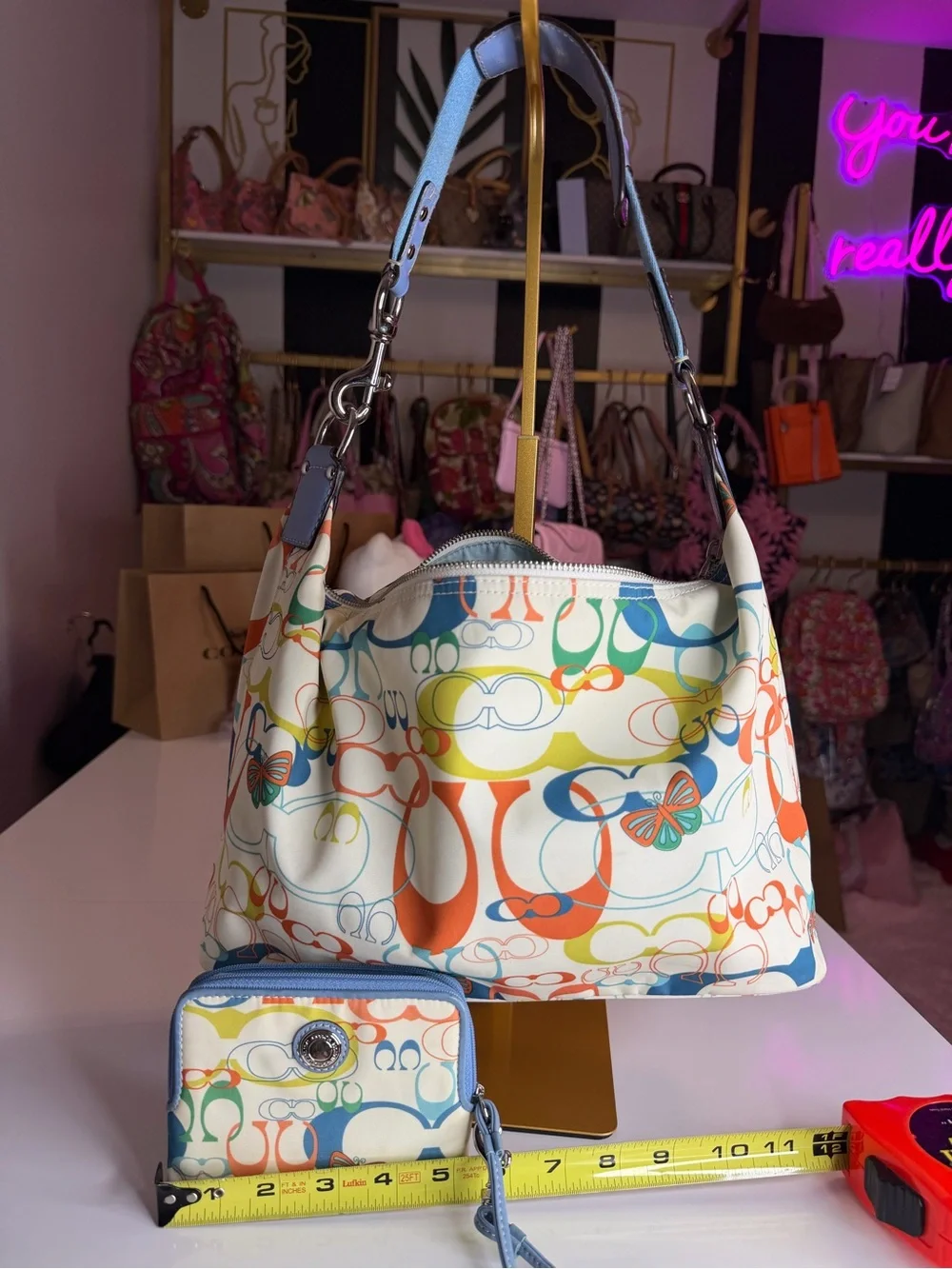 Coach F17423 Optic Signature Butterfly Hobo Bag Wristlet Set Y2K RARE coin pouch